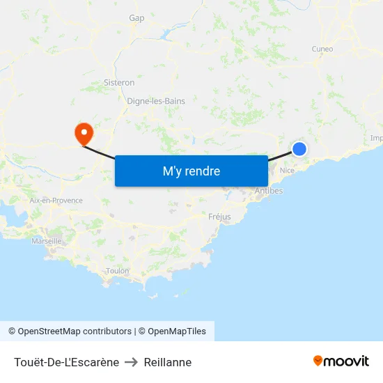 Touët-De-L'Escarène to Reillanne map