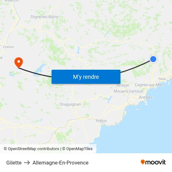 Gilette to Allemagne-En-Provence map