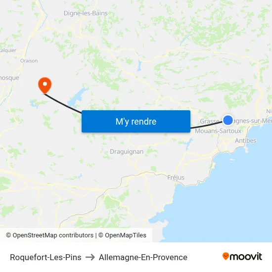 Roquefort-Les-Pins to Allemagne-En-Provence map