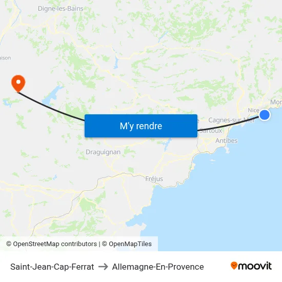 Saint-Jean-Cap-Ferrat to Allemagne-En-Provence map