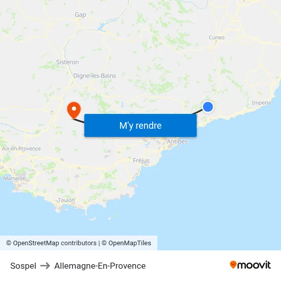 Sospel to Allemagne-En-Provence map