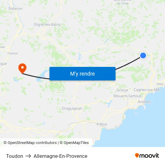 Toudon to Allemagne-En-Provence map