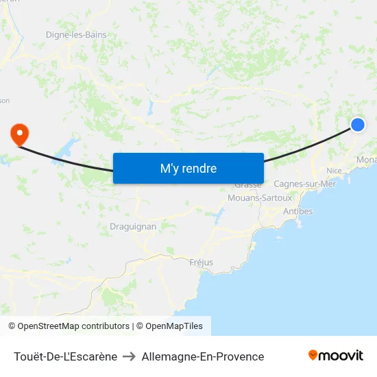 Touët-De-L'Escarène to Allemagne-En-Provence map