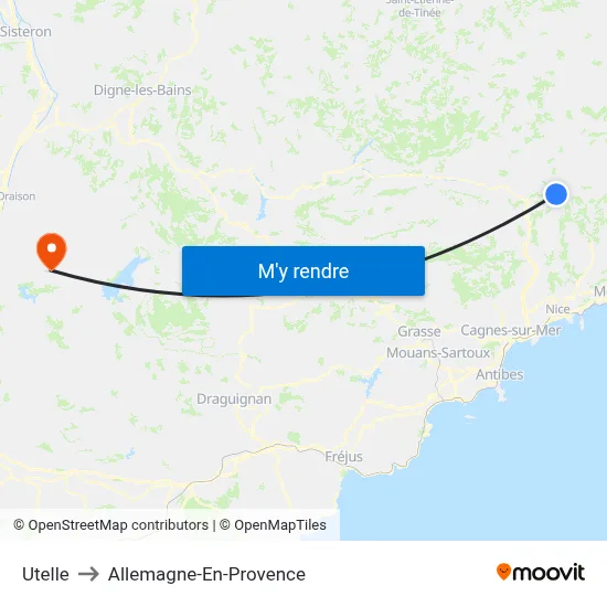 Utelle to Allemagne-En-Provence map