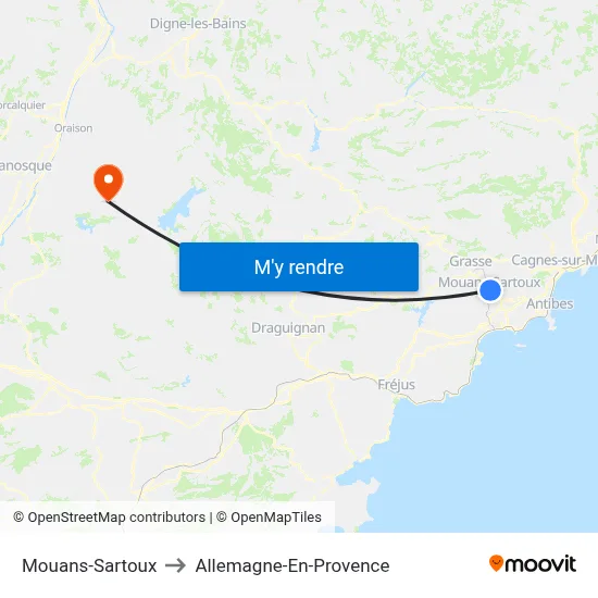 Mouans-Sartoux to Allemagne-En-Provence map