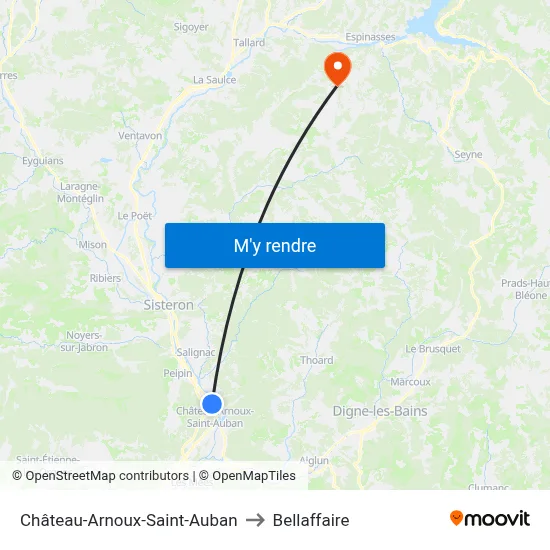 Château-Arnoux-Saint-Auban to Bellaffaire map