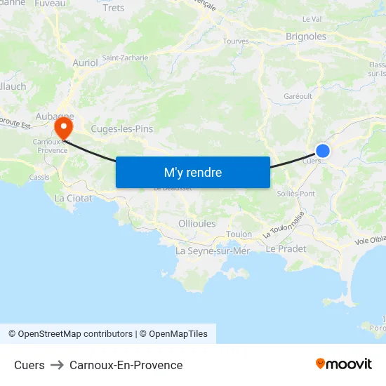 Cuers to Carnoux-En-Provence map