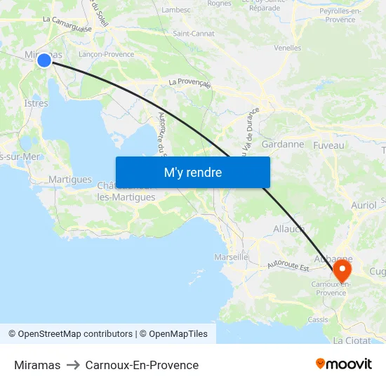 Miramas to Carnoux-En-Provence map