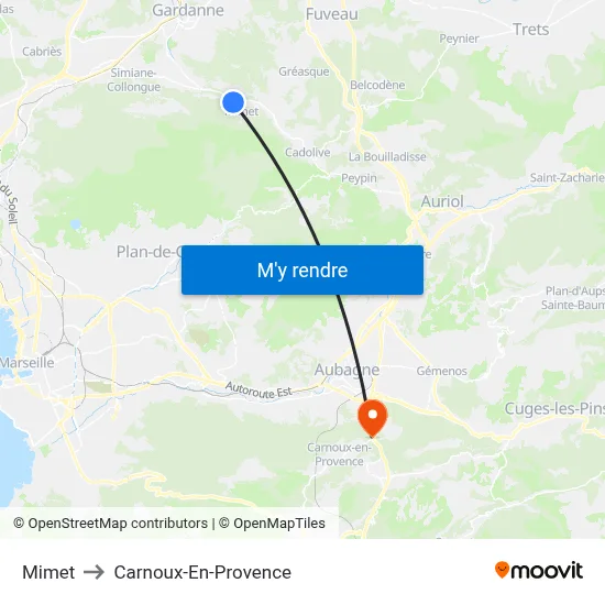 Mimet to Carnoux-En-Provence map