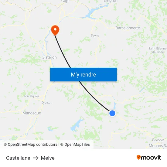 Castellane to Melve map