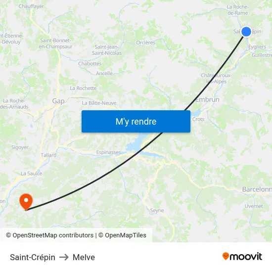 Saint-Crépin to Melve map