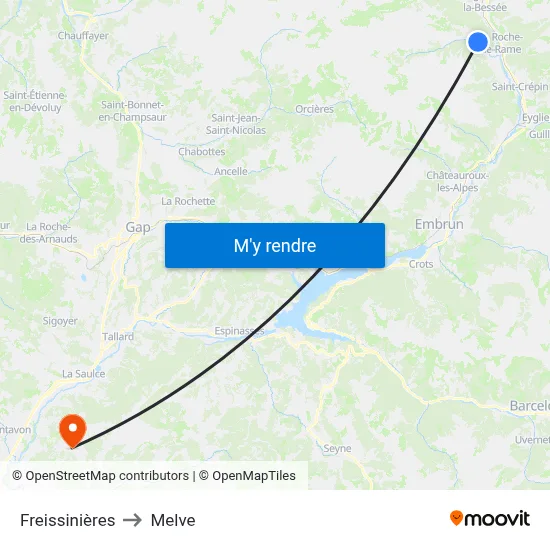 Freissinières to Melve map