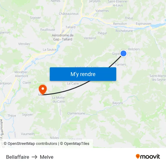 Bellaffaire to Melve map