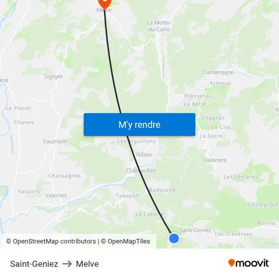Saint-Geniez to Melve map