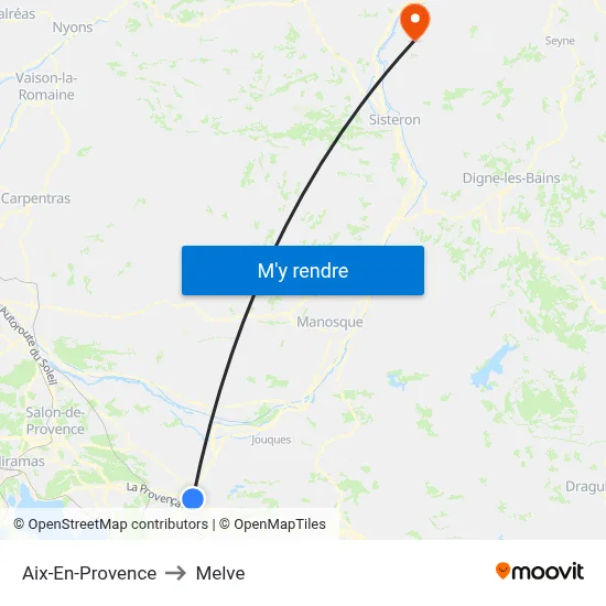 Aix-En-Provence to Melve map