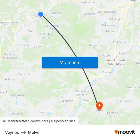 Veynes to Melve map