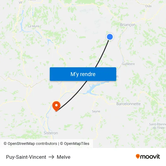 Puy-Saint-Vincent to Melve map