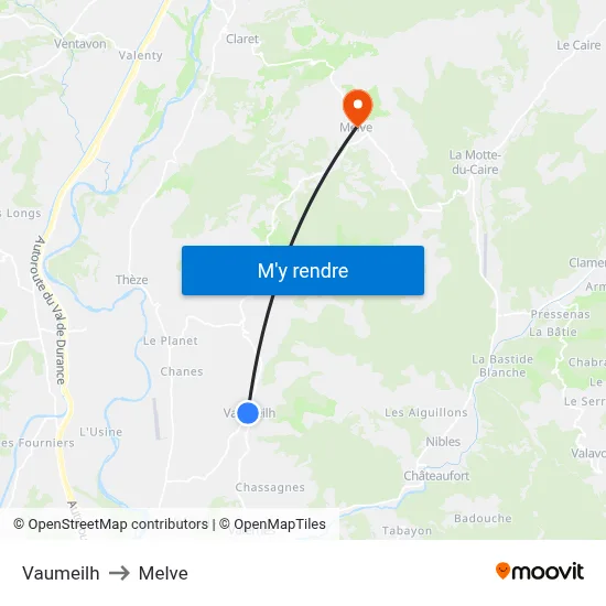 Vaumeilh to Melve map