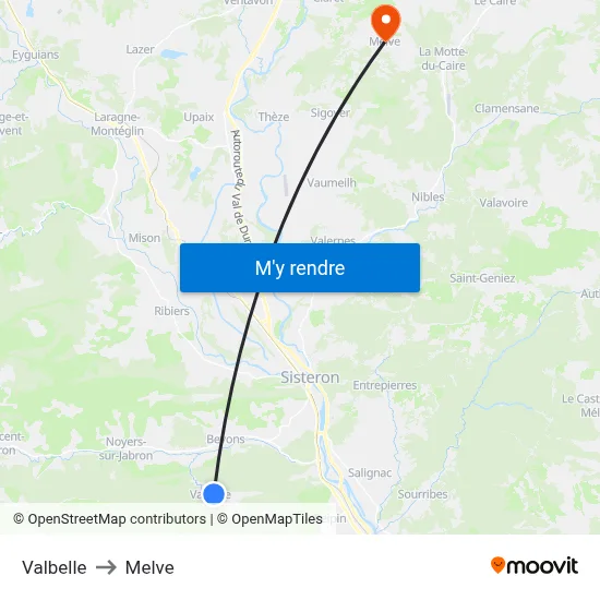 Valbelle to Melve map