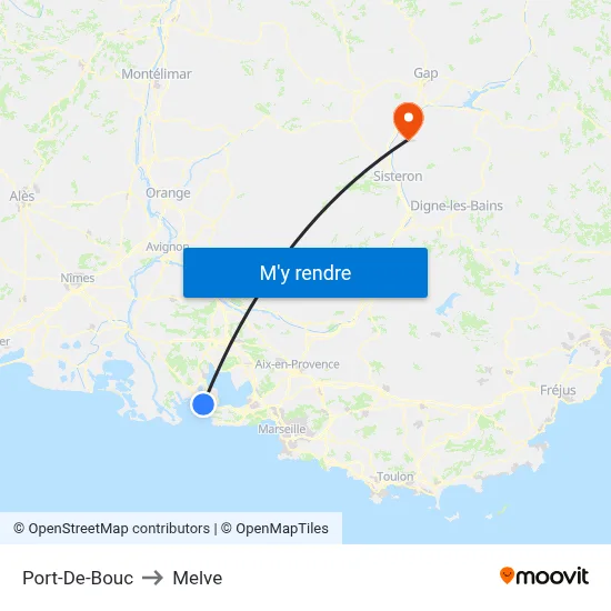 Port-De-Bouc to Melve map