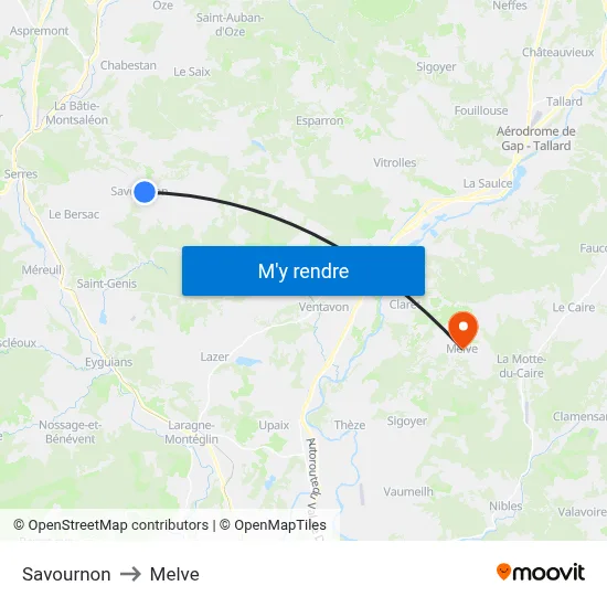 Savournon to Melve map
