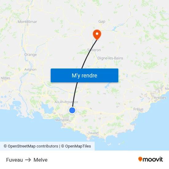 Fuveau to Melve map