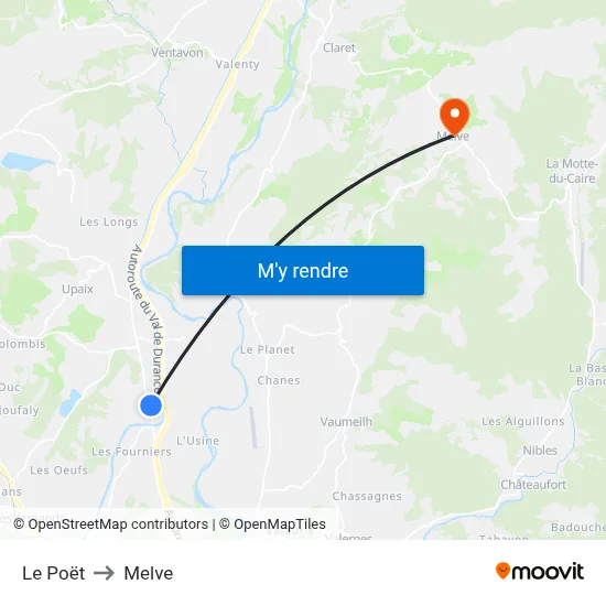 Le Poët to Melve map