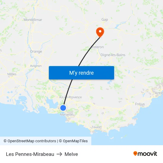 Les Pennes-Mirabeau to Melve map