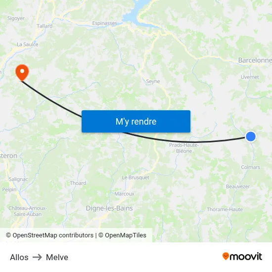 Allos to Melve map