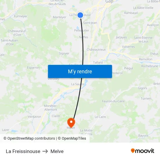 La Freissinouse to Melve map