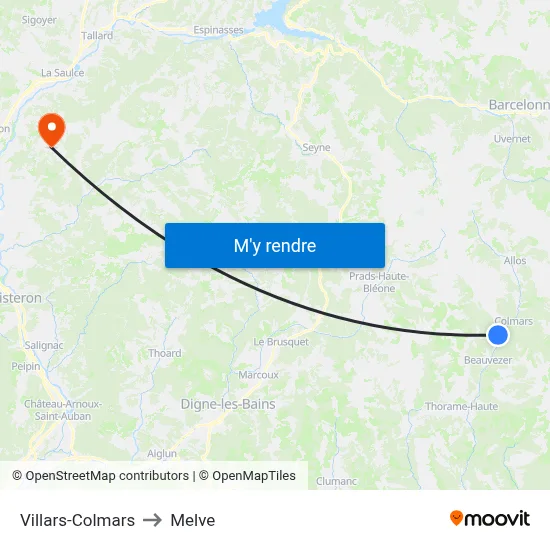 Villars-Colmars to Melve map