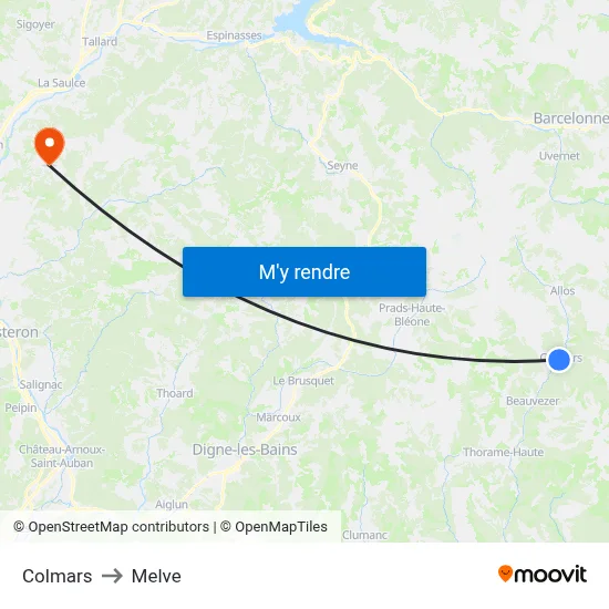 Colmars to Melve map