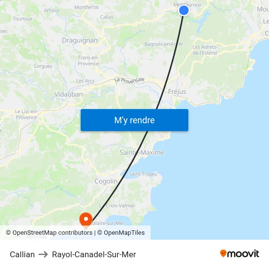 Callian to Rayol-Canadel-Sur-Mer map