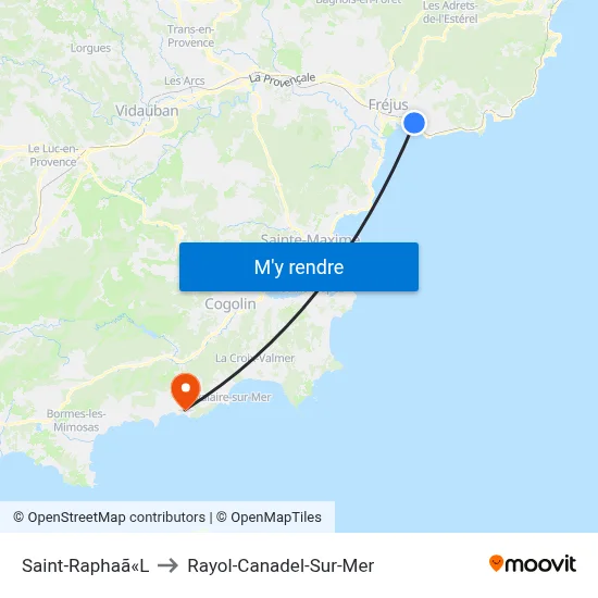 Saint-Raphaã«L to Rayol-Canadel-Sur-Mer map