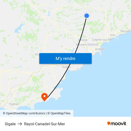 Sigale to Rayol-Canadel-Sur-Mer map