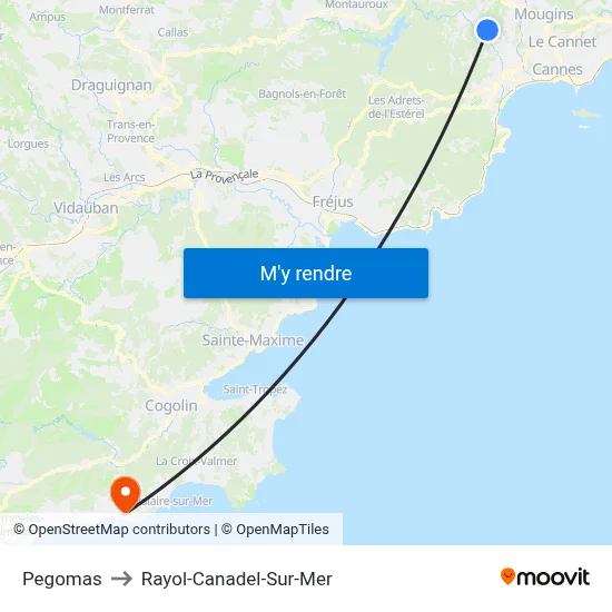 Pegomas to Rayol-Canadel-Sur-Mer map