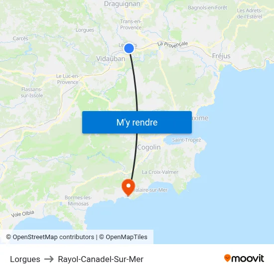Lorgues to Rayol-Canadel-Sur-Mer map