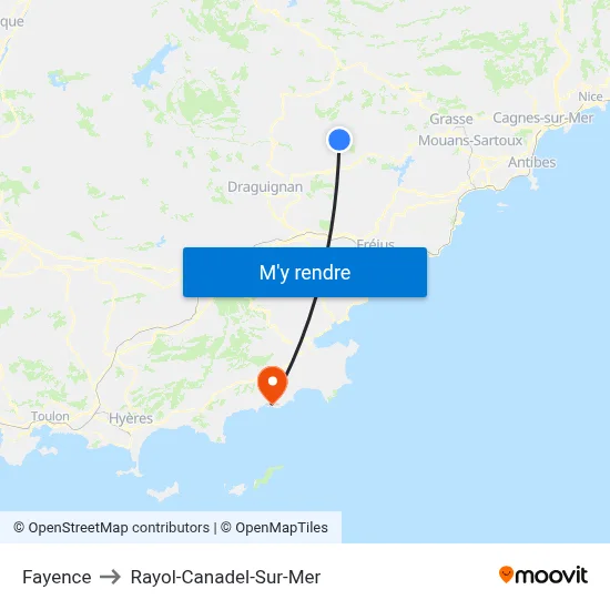 Fayence to Rayol-Canadel-Sur-Mer map