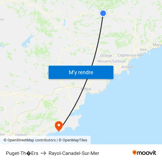 Puget-Th�Ers to Rayol-Canadel-Sur-Mer map