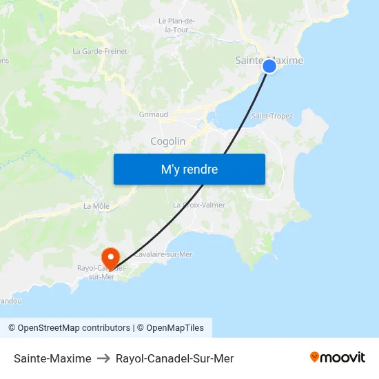 Sainte-Maxime to Rayol-Canadel-Sur-Mer map