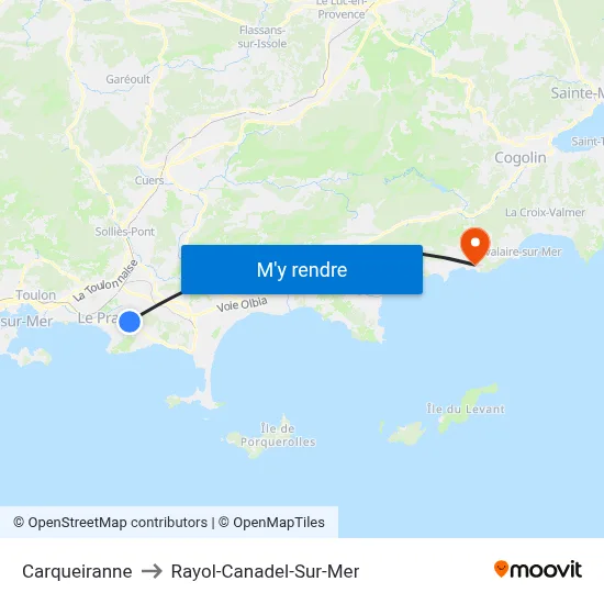 Carqueiranne to Rayol-Canadel-Sur-Mer map