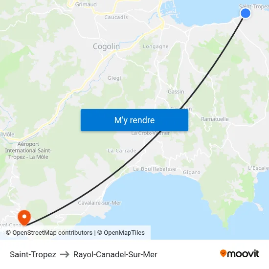 Saint-Tropez to Rayol-Canadel-Sur-Mer map
