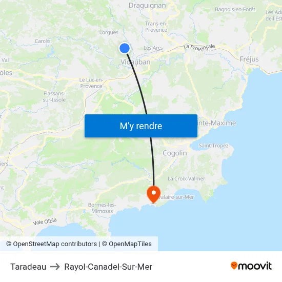 Taradeau to Rayol-Canadel-Sur-Mer map