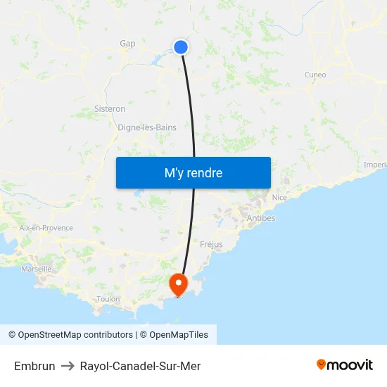 Embrun to Rayol-Canadel-Sur-Mer map