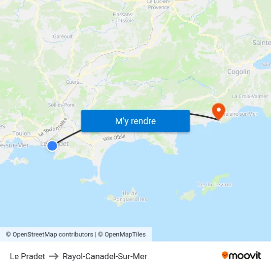 Le Pradet to Rayol-Canadel-Sur-Mer map