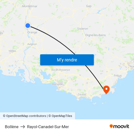Bollène to Rayol-Canadel-Sur-Mer map