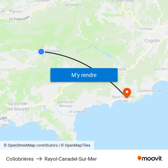 Collobrières to Rayol-Canadel-Sur-Mer map
