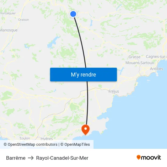Barrême to Rayol-Canadel-Sur-Mer map