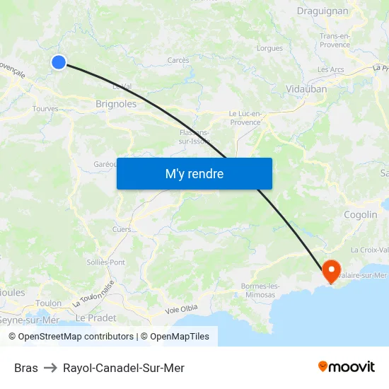 Bras to Rayol-Canadel-Sur-Mer map