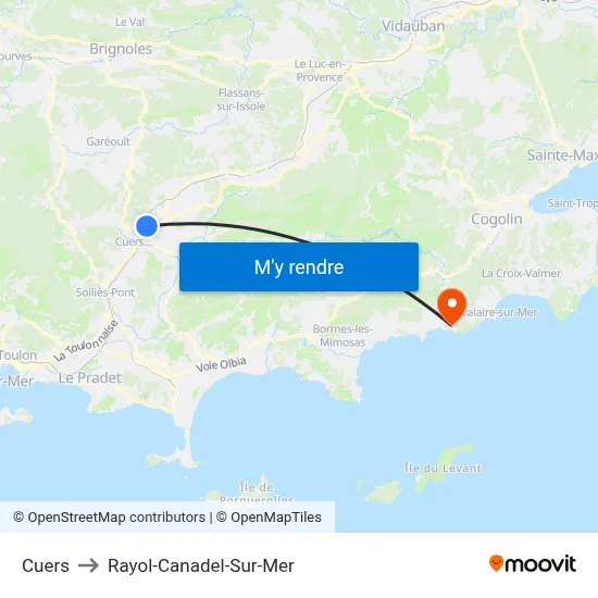 Cuers to Rayol-Canadel-Sur-Mer map